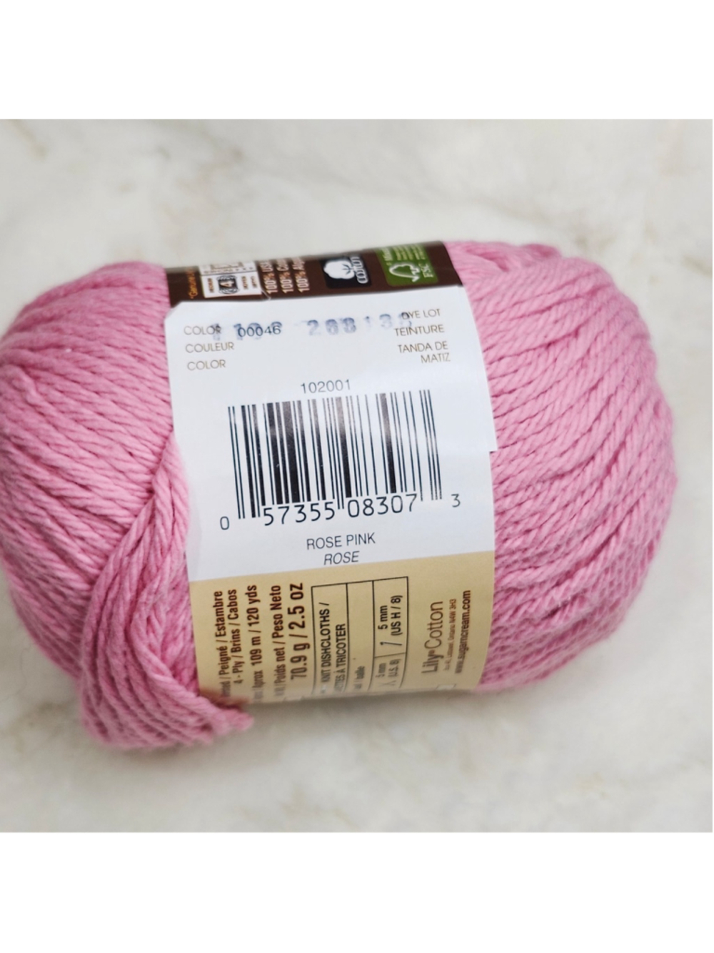 Sugar'N Cream Yarn - Rose Pink 120 yards 2.5 oz - Picture 4 of 5
